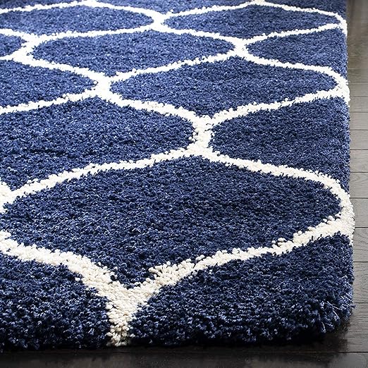 Navy Trellis Shaggy Rug