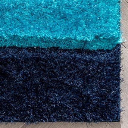 Teal Colorblock Shaggy Rug