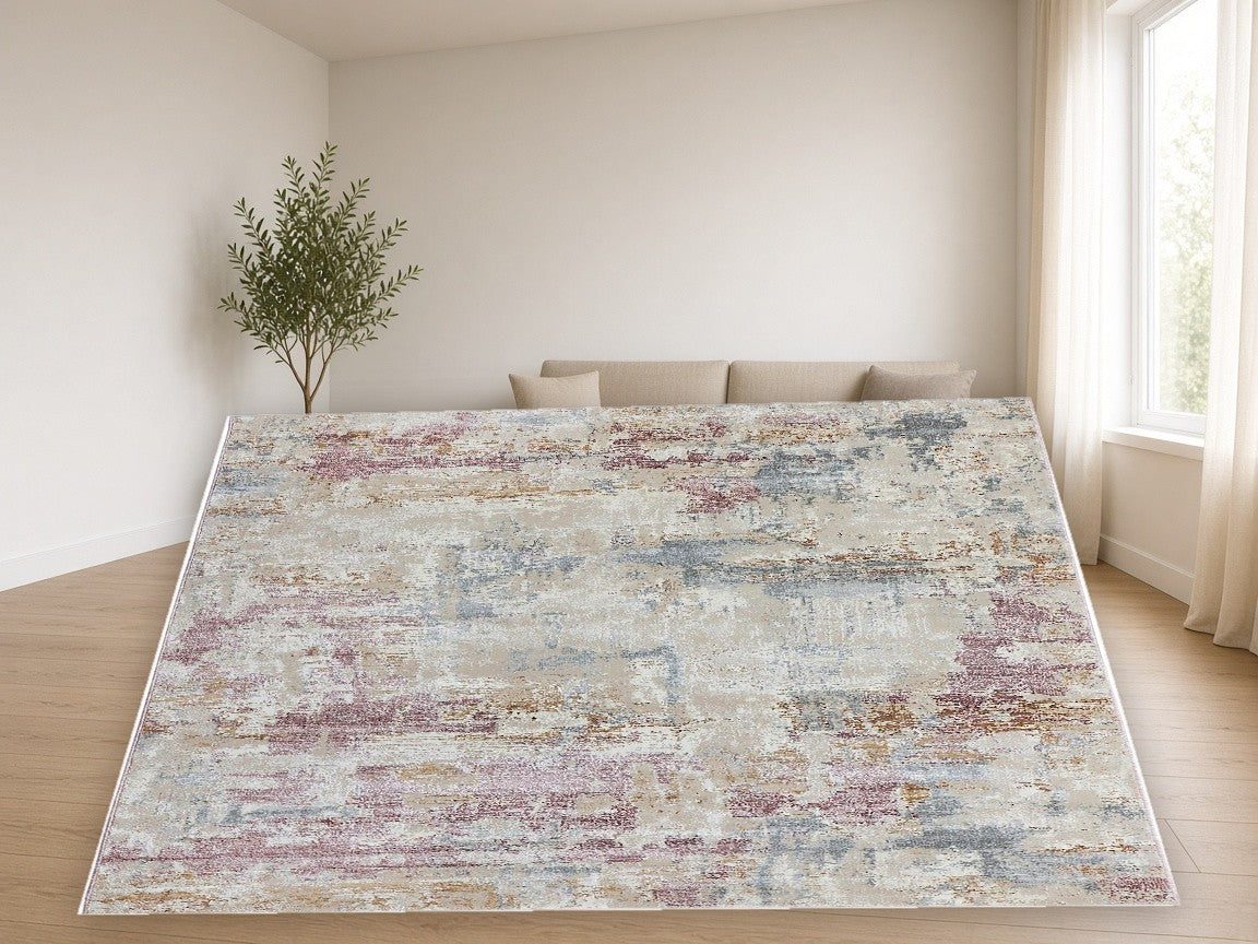 Blush Lavender Wash Abstract Area Rug in a living room