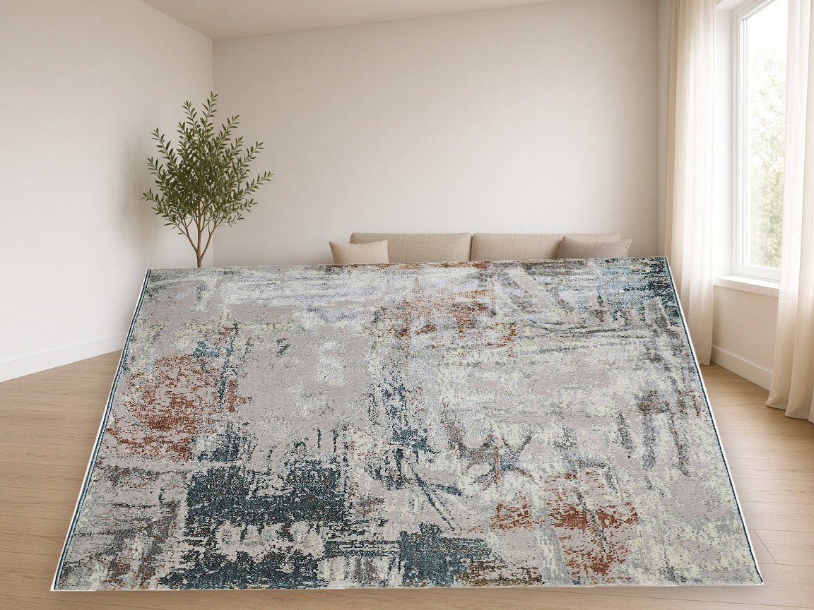 Charcoal Terracotta Block Abstract Area Rug in a living room