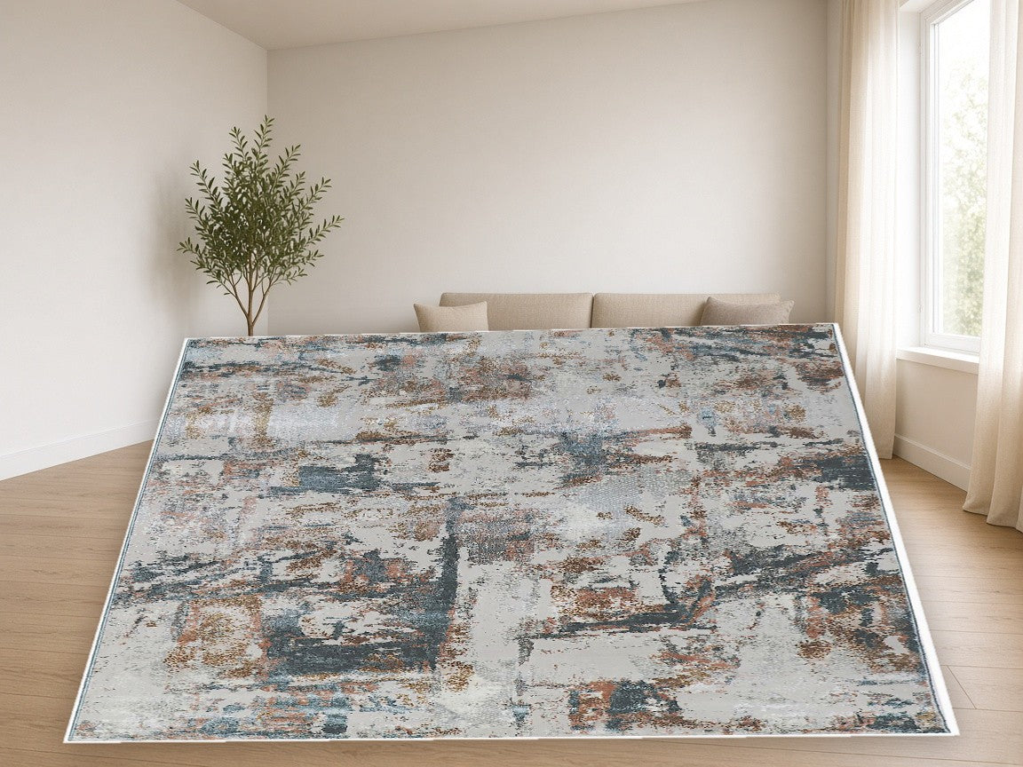Concrete Grain Abstract Area Rug in a living room