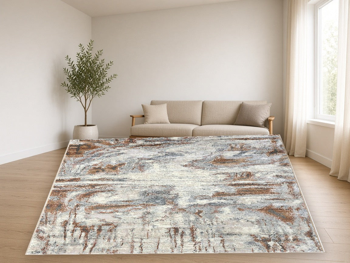 Copper Drift Abstract Area Rug in a living room