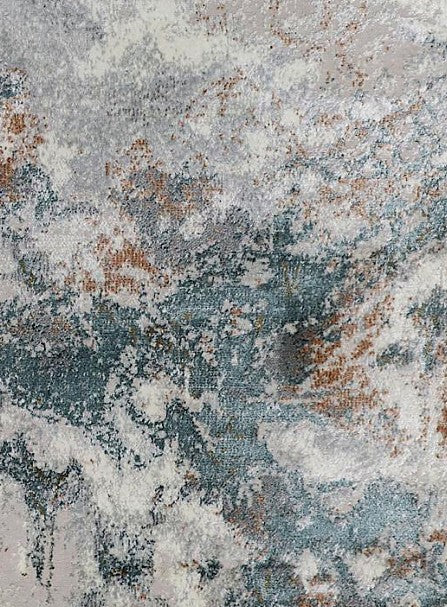 Teal Rust Marble Abstract Area Rug pattern detail