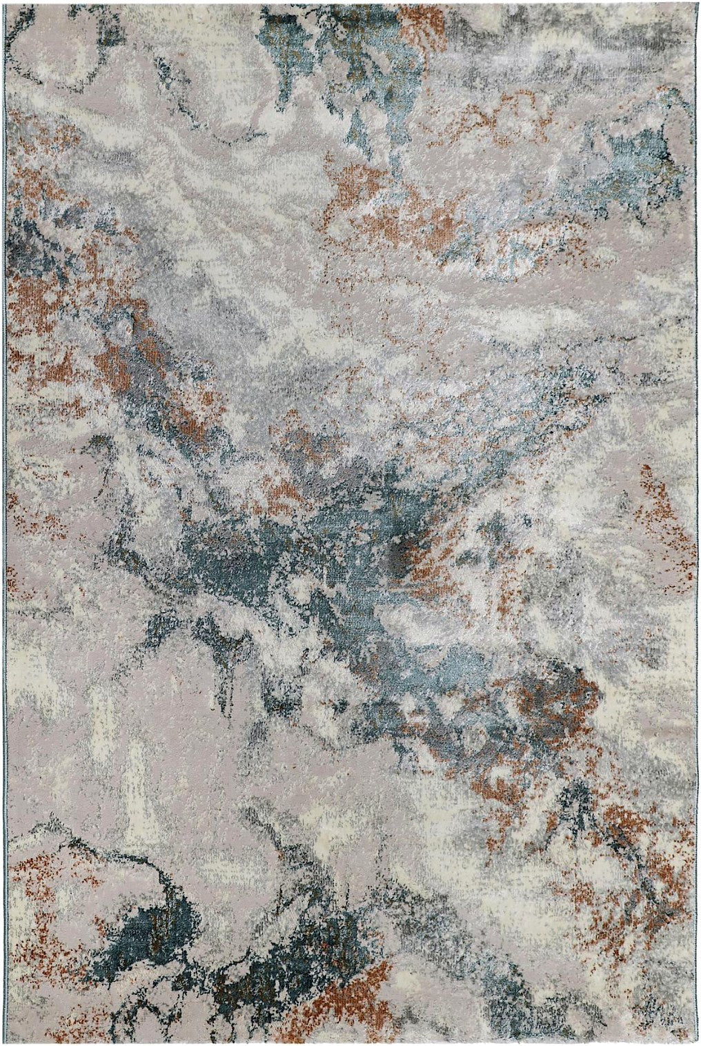 Teal Rust Marble Abstract Area Rug, flat view