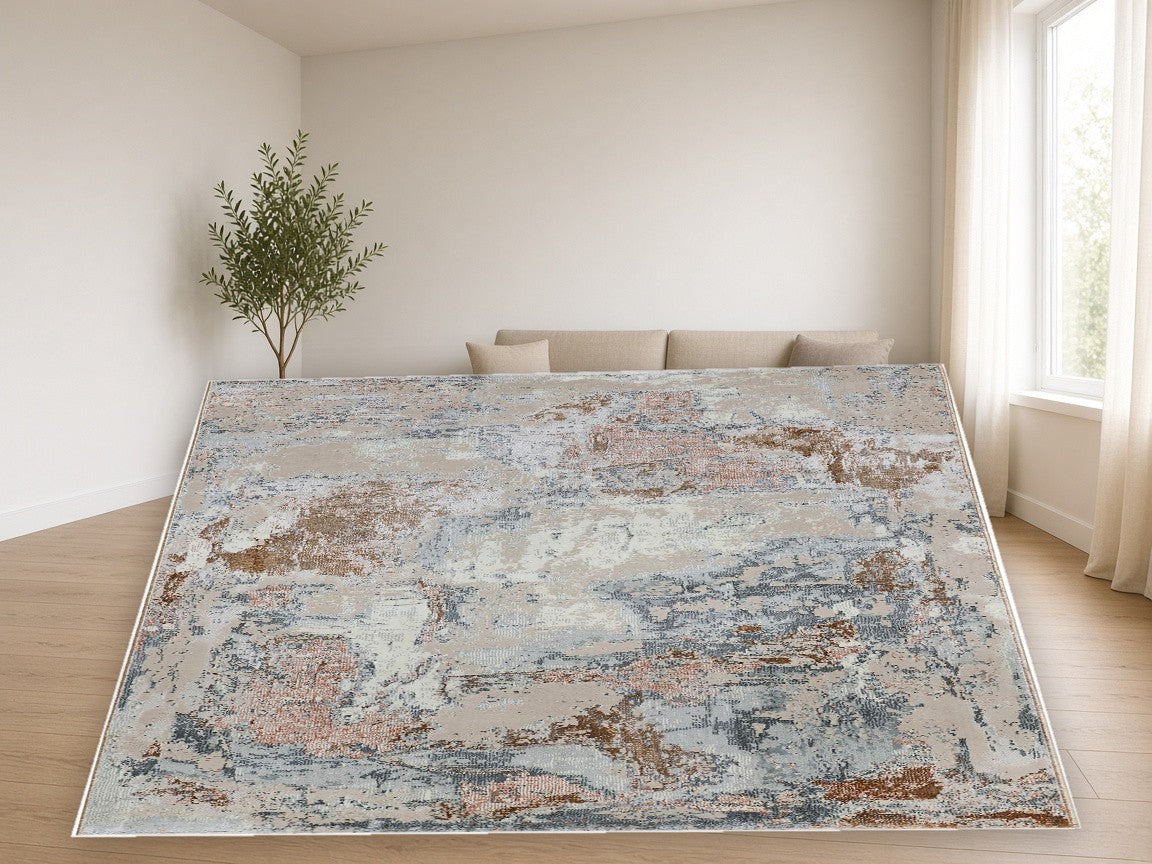 Terracotta Mix Abstract Area Rug in a living room