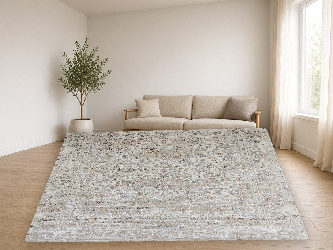 Antique Filigree Wash Vintage Area Rug in a living room