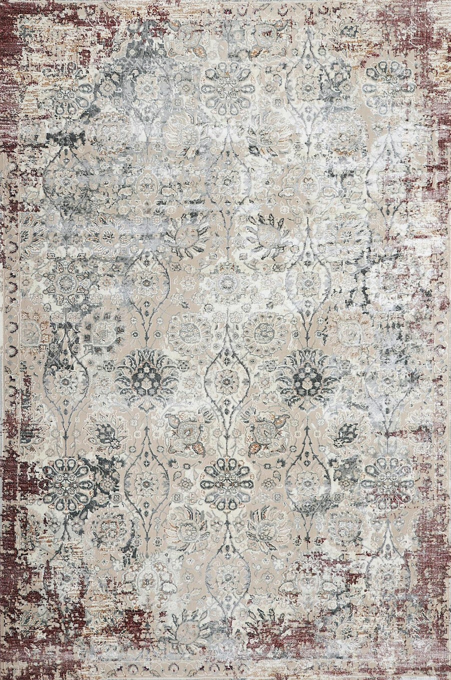 Burgundy Border Vintage Area Rug, flat view