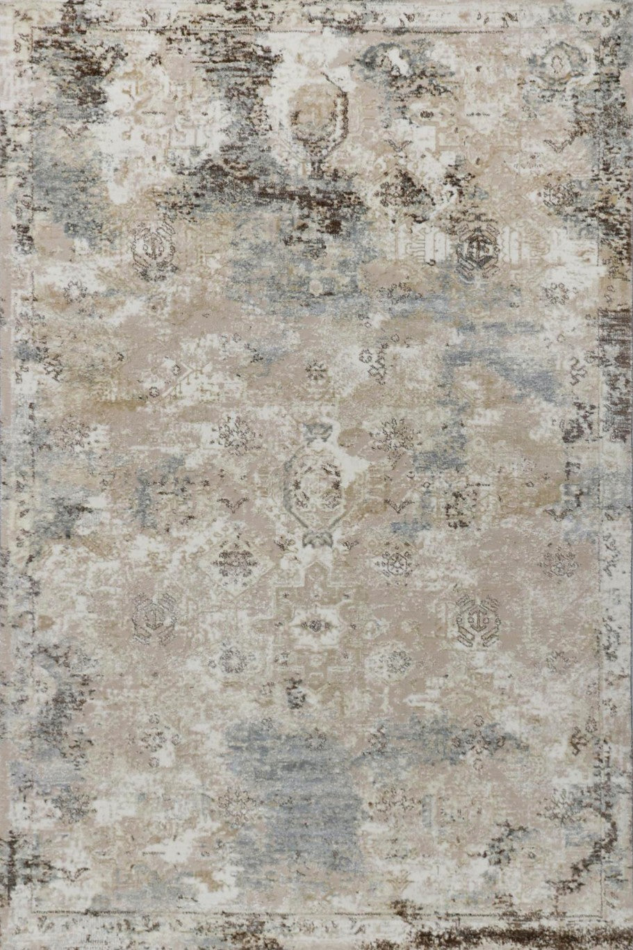 Charcoal Edge Distressed Vintage Area Rug, flat view