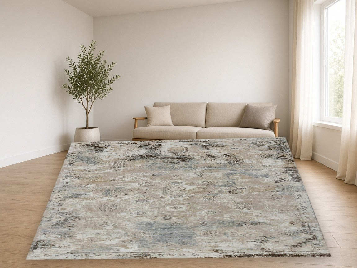 Charcoal Edge Distressed Vintage Area Rug in a living room