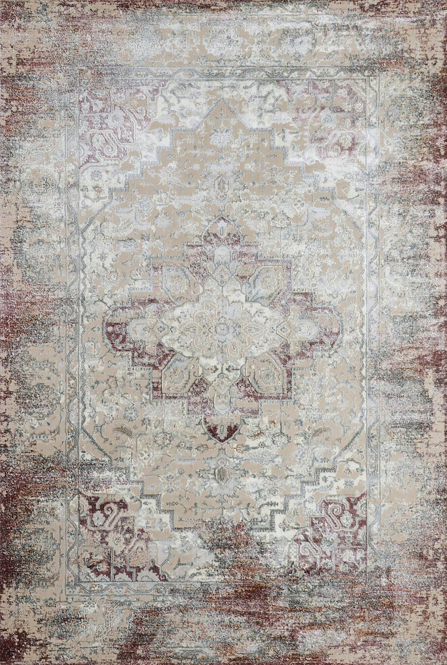 Dusty Rose Medallion Vintage Area Rug, flat view