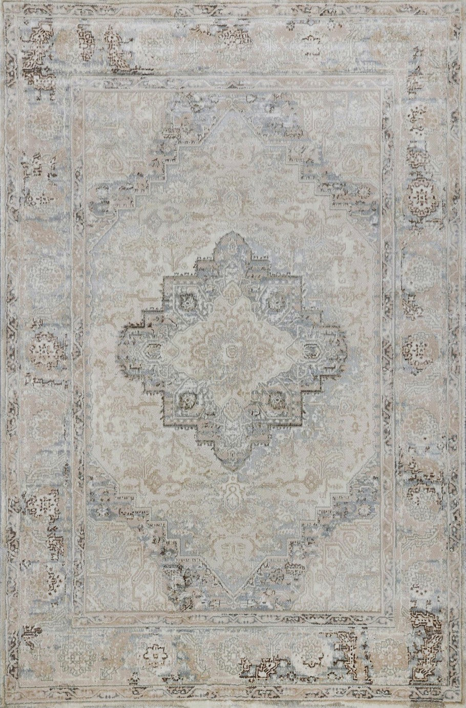 Pale Antique Medallion Vintage Area Rug, flat view