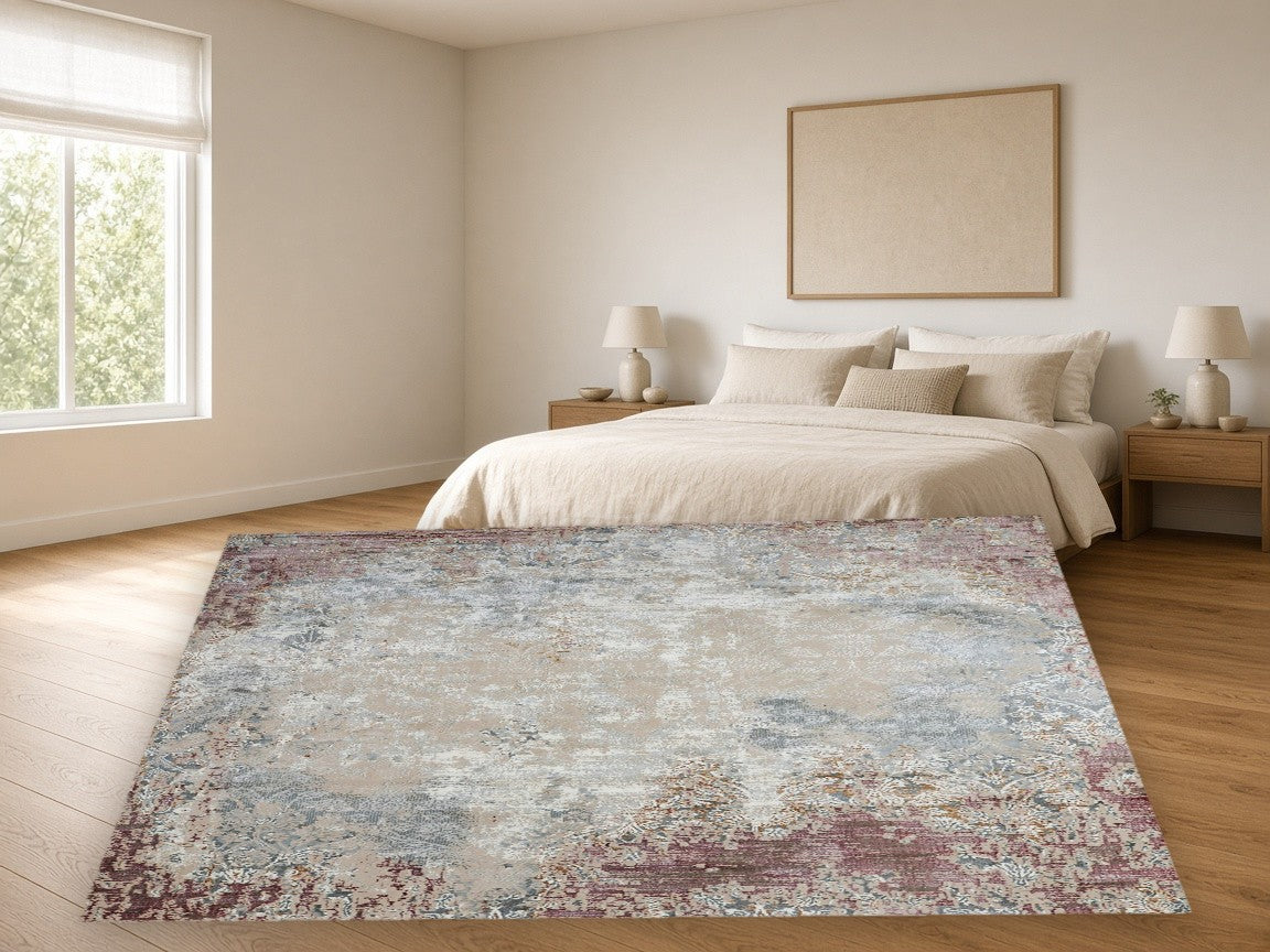 Rust Cloud Vintage Area Rug in a bedroom