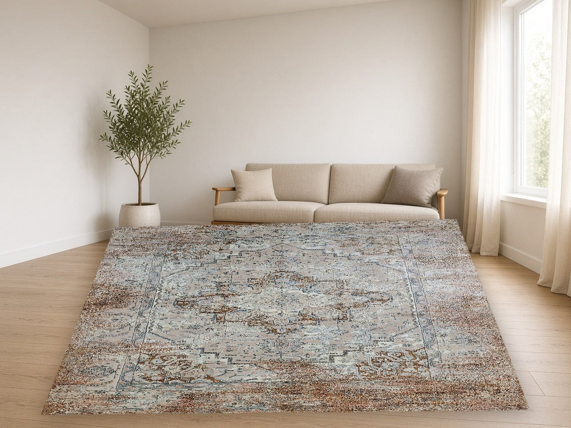 Sepia Palace Medallion Vintage Area Rug in a living room