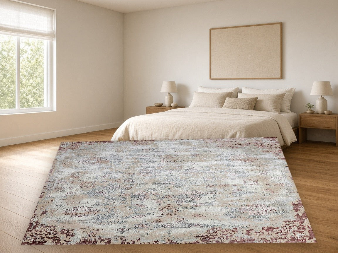 Sunbleached Border Vintage Area Rug in a bedroom