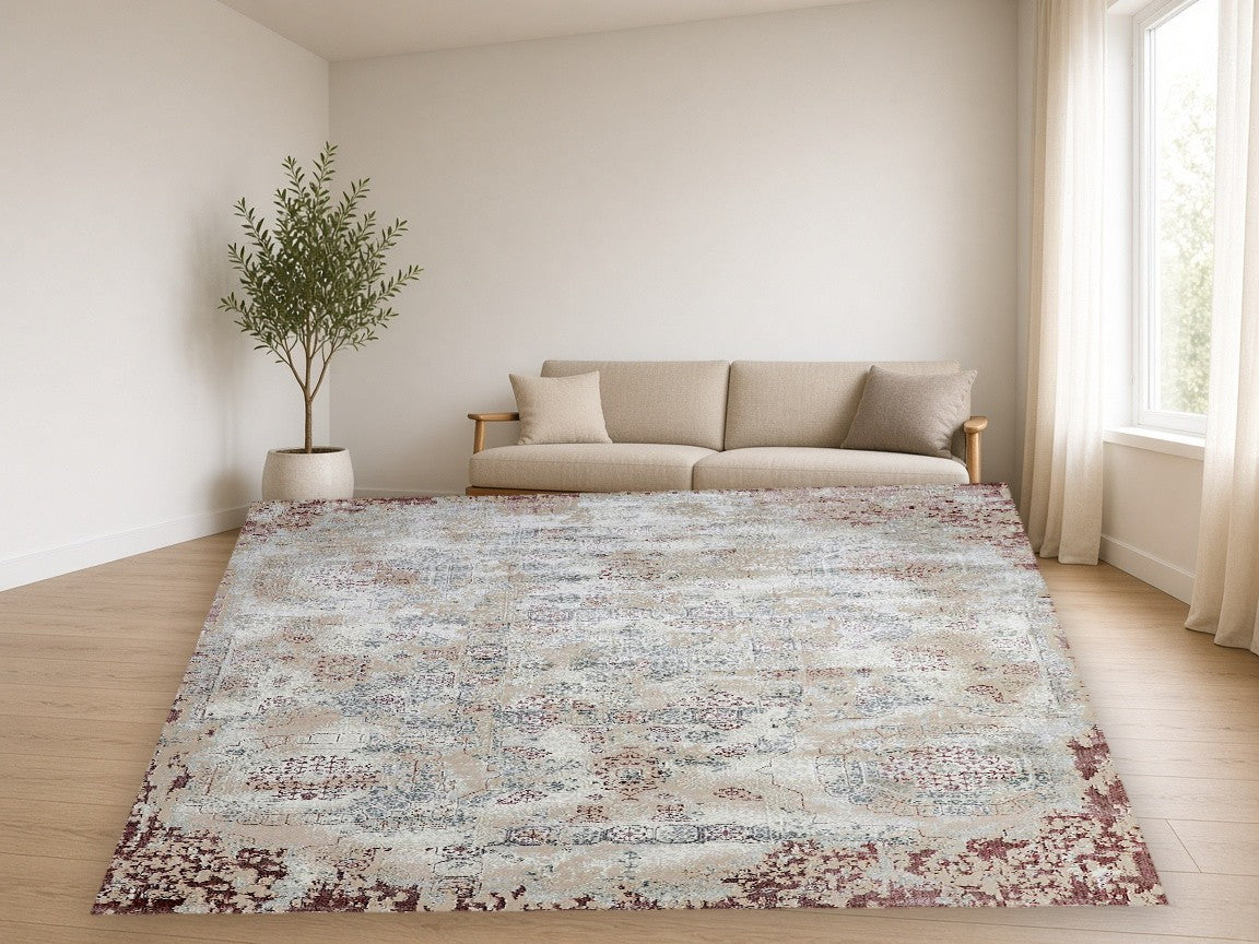 Sunbleached Border Vintage Area Rug in a living room