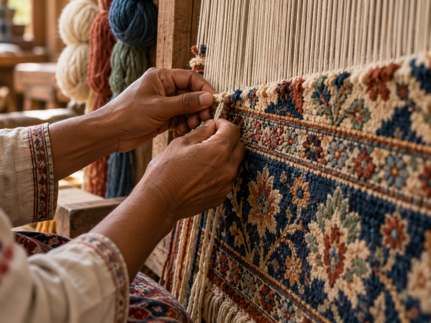 A close view of the texture and detail in a Carpet Mahal carpet
